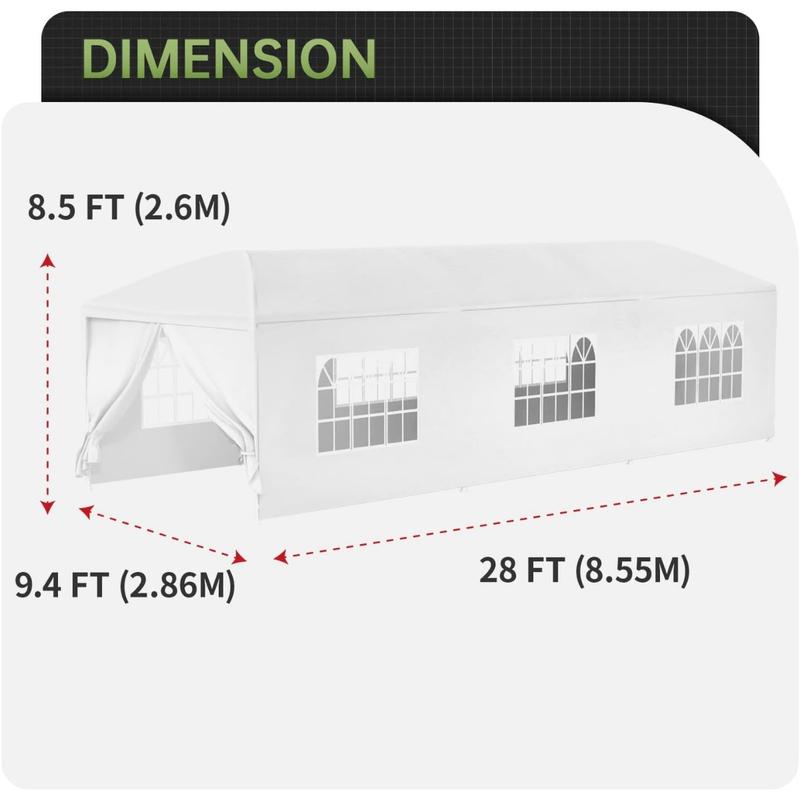 10x30 Party Tent Wedding Patio Gazebo Outdoor Carport Canopy Shade with Side 8 Removable Walls