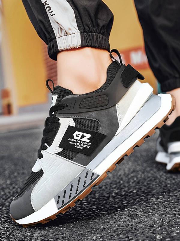 Men's Colorblock Letter Patched Design Running Shoes, Sporty Lace Up Front Running Shoes, Breathable Comfortable Sports Shoes for Daily Wear