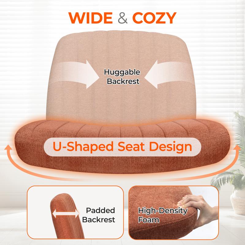 Cross-legged chair, with its wide seat filled with high-density sponge, orange