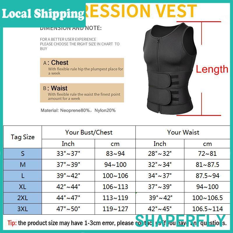 Men Neoprene Sauna Zipper Waist Trainer Corset Vest Belly Trimmer Compression Body Shaper Shirts Belt Faja Shapewear