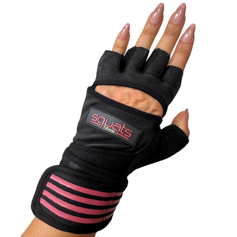 SQUATS TEAM - ProGrip Fitness Gloves – Genuine Leather with Enhanced Grip & Wrist Support, Foam Padding, and Integrated Towels