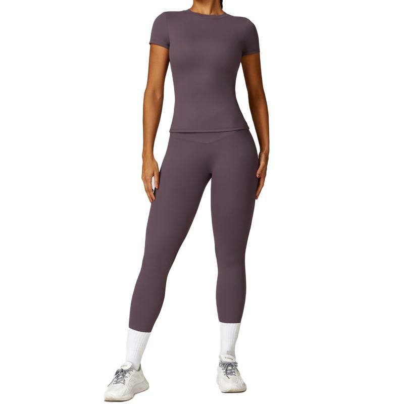 Women's Slimming Yoga Set Gym Exercise Clothing Fitness Short Sleeved Top Clothing Outdoor Running And Cycling High Waisted Leggings Set