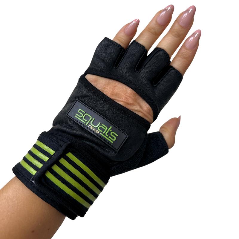 SQUATS TEAM - ProGrip Fitness Gloves – Genuine Leather with Enhanced Grip & Wrist Support, Foam Padding, and Integrated Towels