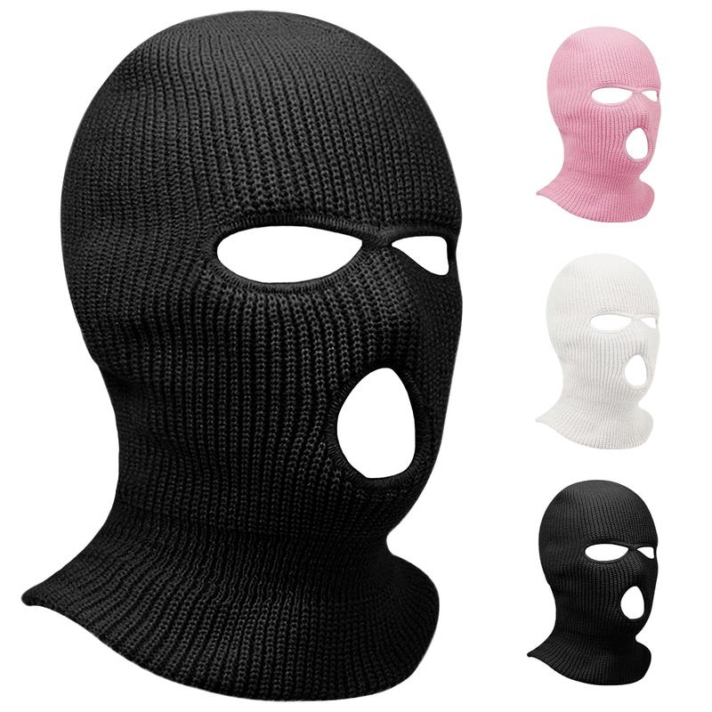 3 Hole Winter Knitted Mask, Full Face Cover Ski Scarf Mask Warm Balaclava for Adult Skiing, Motorcycle,Wind Protection