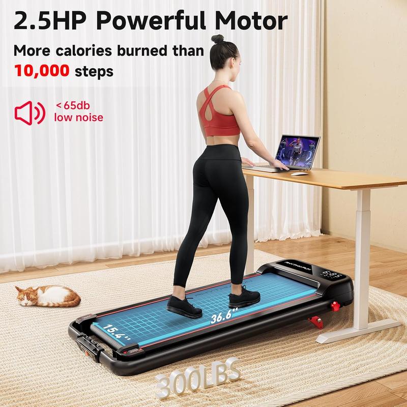 RHYTHM FUN 8° Incline Foldable Treadmill with Handlebar Under Desk Walking Pad for Office Home Gym 300 Lbs Portable Exercise Equipment with LED Display Remote Control & APP (5 Year Warranty)