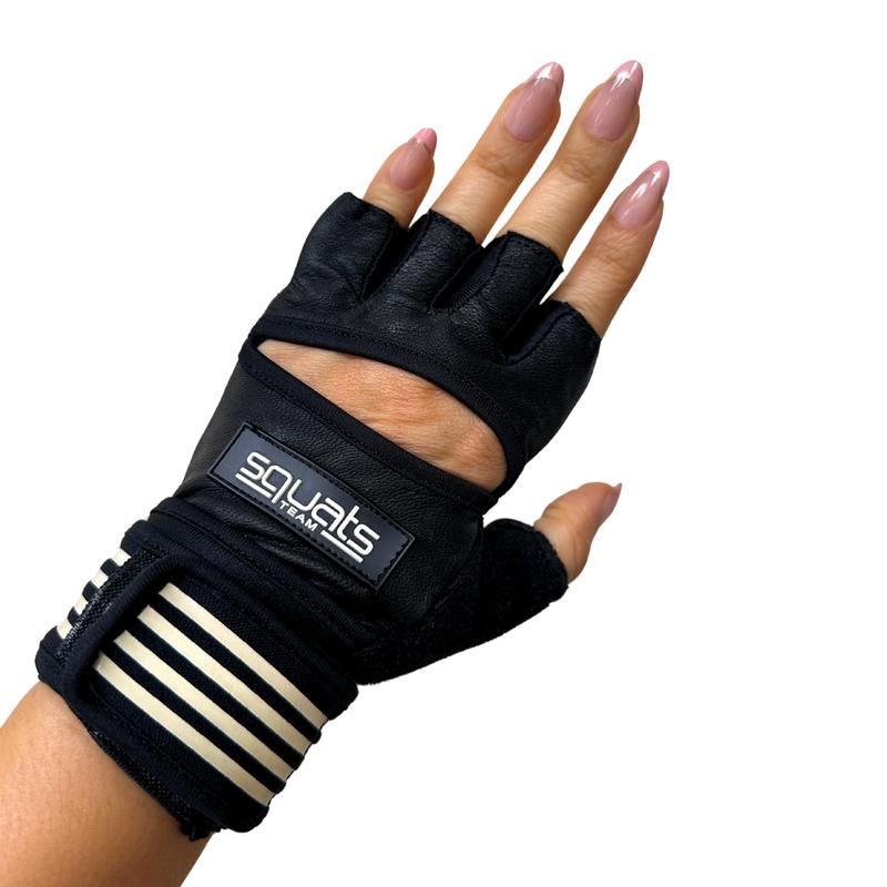 SQUATS TEAM - ProGrip Fitness Gloves – Genuine Leather with Enhanced Grip & Wrist Support, Foam Padding, and Integrated Towels