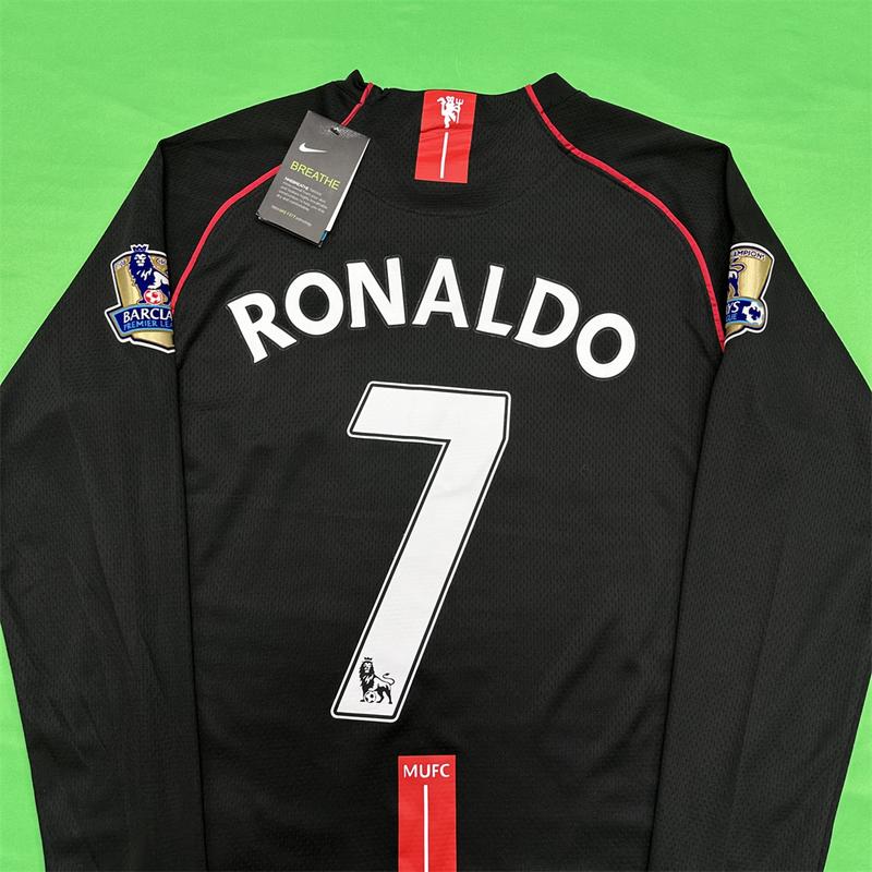 NIKE 0708 Manchester United Vintage Long Sleeve Soccer Jersey Away 7 Ronaldo Champions League Edition