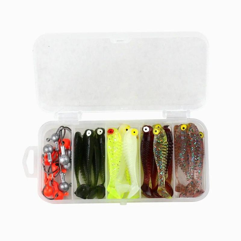 40pcs lot Soft Lure Kit Soft Fishing Lure 5cm 1.97in 0.12oz Jig Head Hook with Fishing Tackle Box Pesca