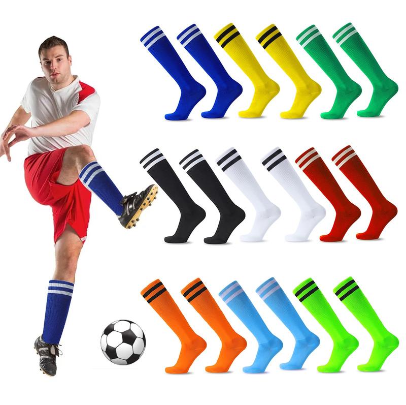 Soccer Socks Solid Striped Knee High Tube Football Sports Socks