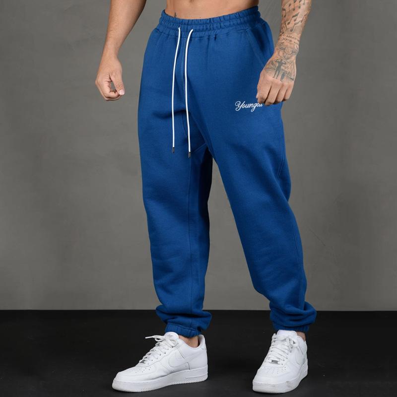 YOUNGLA men's sweatpants autumn and winter new gym sports fitness running cotton embroidered sweatpants