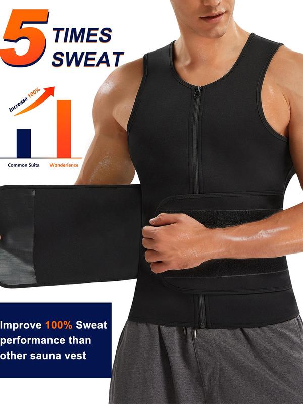 Men's Zipper Neoprene Sauna Vest, Sweat Sauna Vest, Graphic Tees for Gym, Slimming Shaper, Gym Clothing, Adjustable Waist Trainer Belt with Zipper, Workout Tops, Workout Fitness Tank Tops