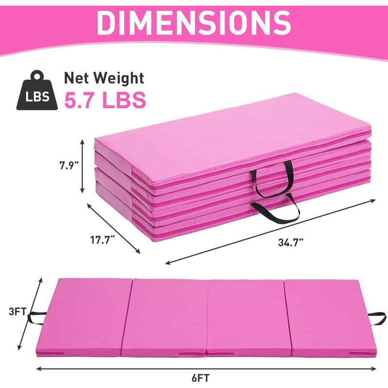 Gymnastics Mat, 3'x6'x2''  4'x8'x2'' Thick Folding Kids' Gymnastic Tumbling Mat with Carrying Handles