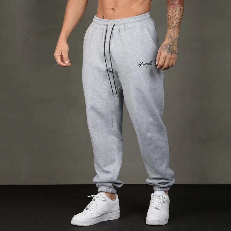 YOUNGLA men's sweatpants autumn and winter new gym sports fitness running cotton embroidered sweatpants