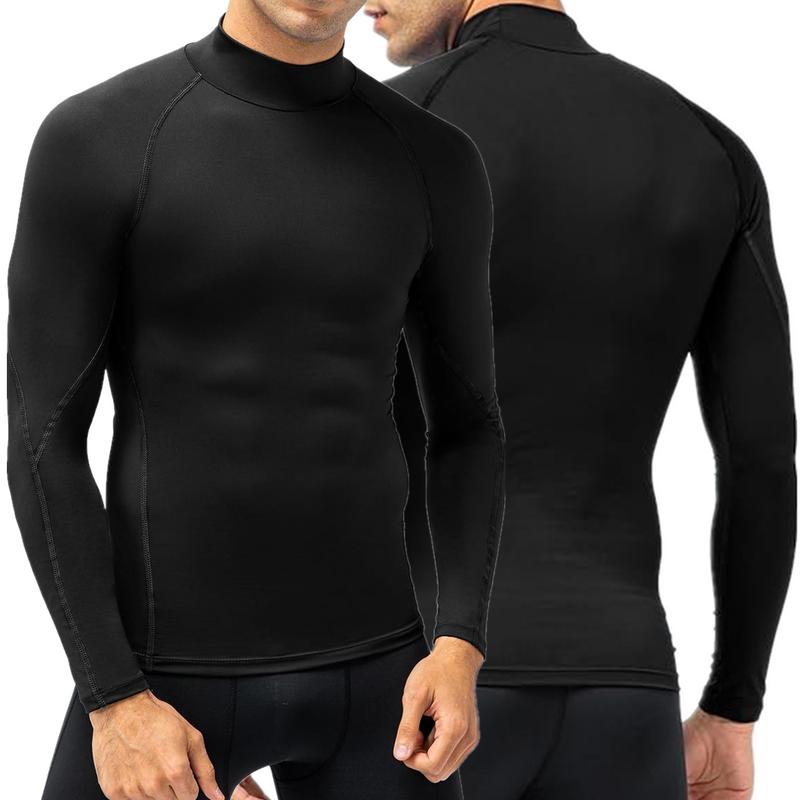 Mens Mock Turtleneck Compression Shirt Long Sleeve Dry Fit UV Protection Cool Shirts Athletic Running Shirt