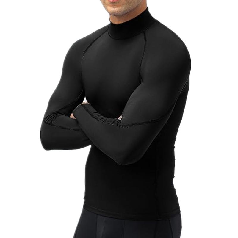 Mens Mock Turtleneck Compression Shirt Long Sleeve Dry Fit UV Protection Cool Shirts Athletic Running Shirt