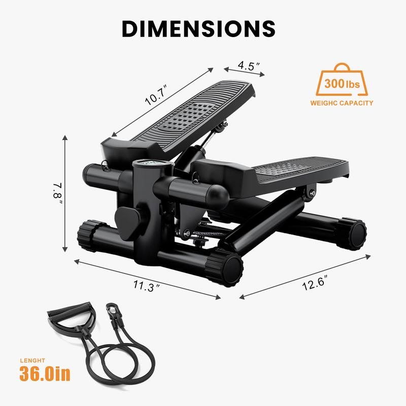 Mini  Stepper, Hydraulic Fitness Stepper with Resistance Bands and Display