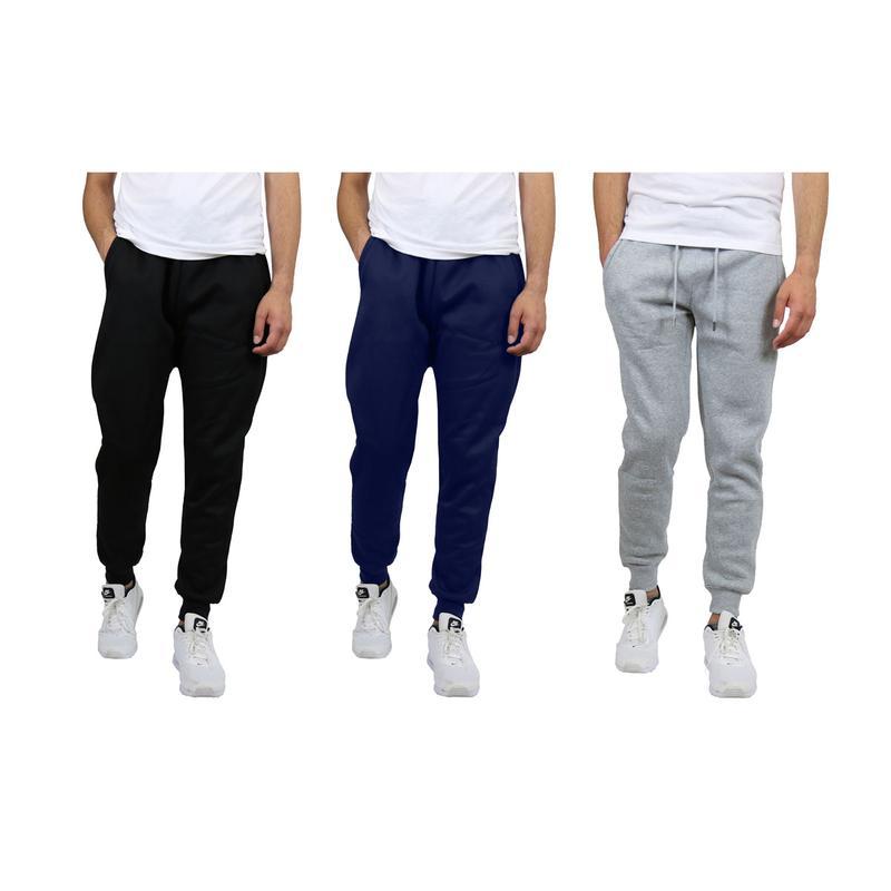 Men's 3 Pack Fleece Active Athletic Jogger Sweatpants with Drawstring Sizes S-2XL