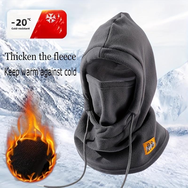 Polyester thermal face mask hat with windproof fleece balaclava hood, suitable for men, street style, knitted fabric, double thick cold protection, and helmet-compatible design integrated riding neck warmer snood.