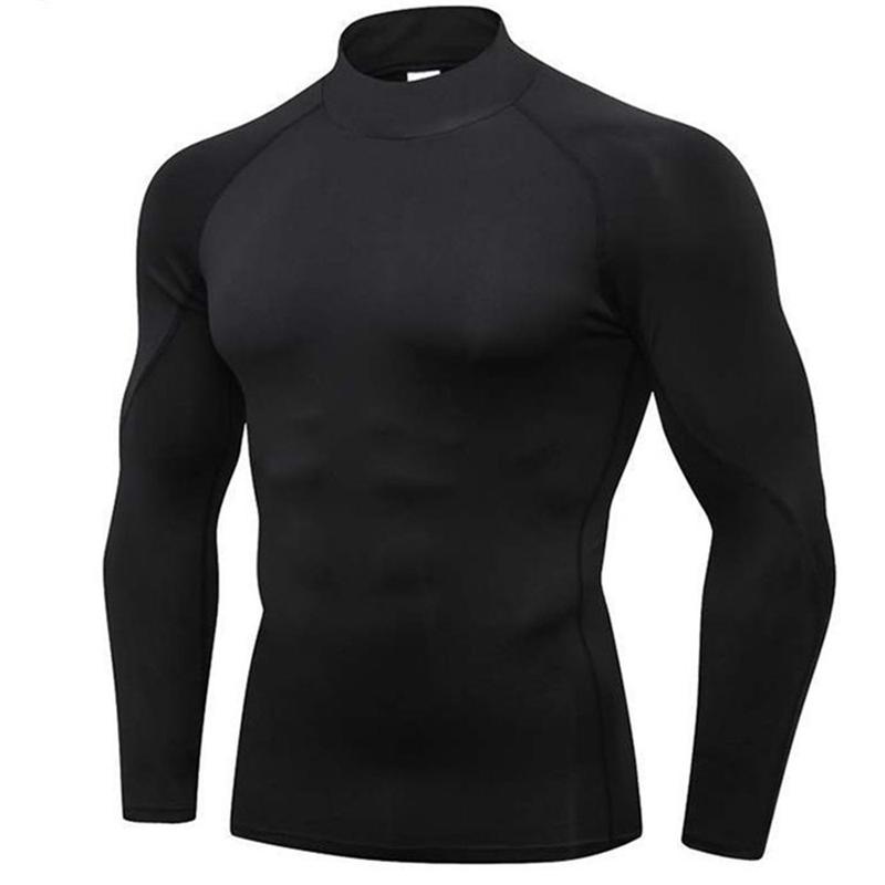 Mens Mock Turtleneck Compression Shirt Long Sleeve Dry Fit UV Protection Cool Shirts Athletic Running Shirt