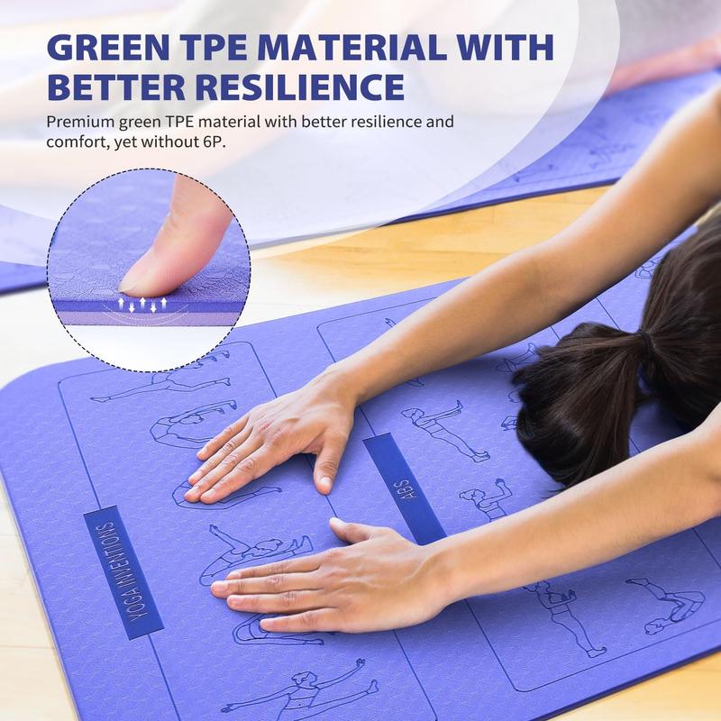 Yoga Mat with Poses,  Yoga Mats for Women & Men, Non Slip Double-Sided, Exercise Mats for Home Workout - 24