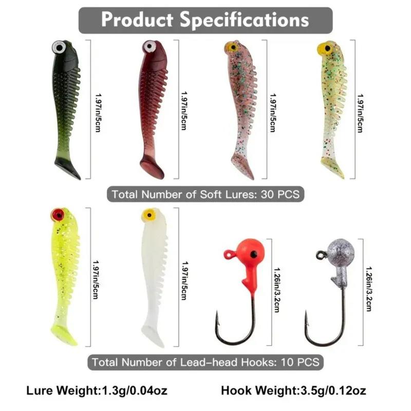 40pcs lot Soft Lure Kit Soft Fishing Lure 5cm 1.97in 0.12oz Jig Head Hook with Fishing Tackle Box Pesca