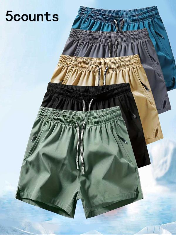 Men's Solid Drawstring Waist Sports Shorts, Quick Drying Breathable Zipper Pocket Split Shorts for Gym Workout Running, Gym Shorts, Fall Clothes, Casual Sporty Shorts, 90s Clothes Jogging Short