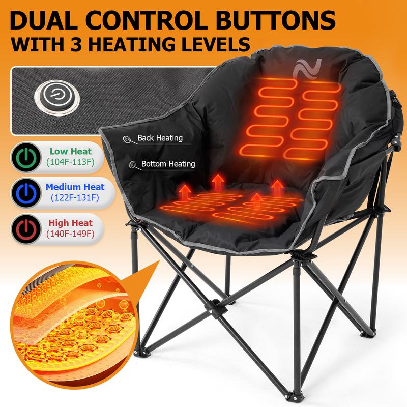 Slsy Heated Camping Chair Oversized, Outdoor Portable Heated Folding Chairs, Heated Foldable Chair Seat Supports 500 lbs, Heating Chair for Outdoor Sports, Camping, Patio, and Picnics