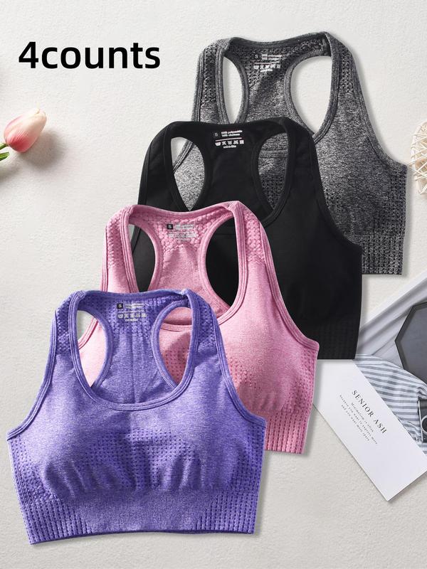 Women's Solid Color Racerback Sports Bra, Breathable Comfortable Seamless Sports Bra with Removable Pads, Ladies Sportswear for Indoor Outdoor Wear