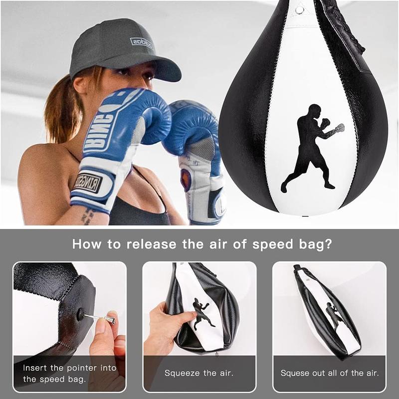 Boxing Speed Bag Kit & Boxing Speed Bag - Premium Leather Bag with 360? Swivel and Inflator - Easy to Install and Use - Improve Your Speed and Reflexes