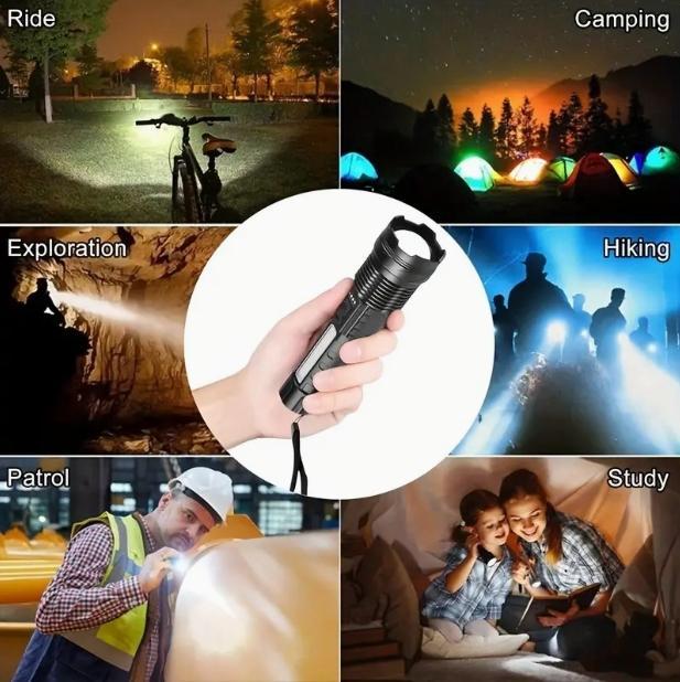 Strong Light Flashlight  Lighting More 1Mile Lasts 8 Hours Emergency Lighting White Flashlight With Red &Blue Alarm Lights Camping Gadgets 2024 Waterproof Rechargeable Flashlight Mountain Climbing Outdoor Night Road Garden Lighting