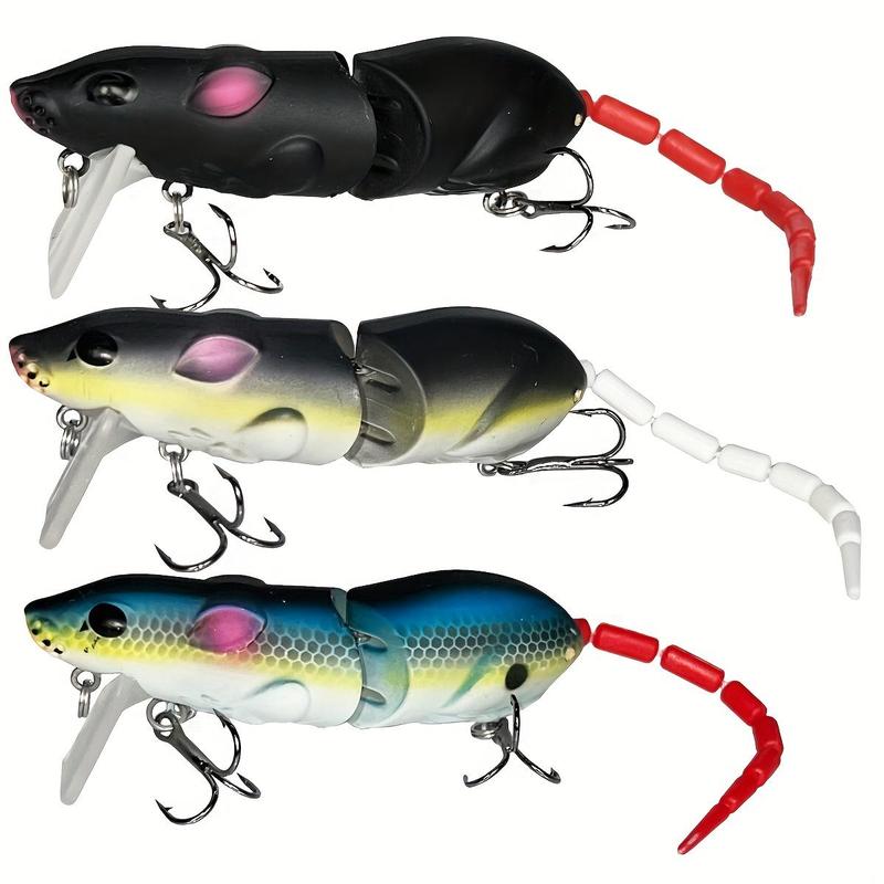 Artificial Fishing Lure, 3 Counts set Water Surface Fishing Lure, Swimbait Rat Fishing Bait, Fishing Accessories for Outdoor Fishing, Summer Gift,  Fishing Equipment