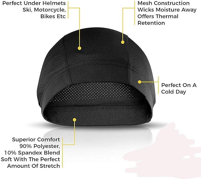 Moisture Wicking Skull Cap Helmet Liner Running Beanie Caps for Men - Motorcycle Cycling Breathable Dome Cap Sweatband