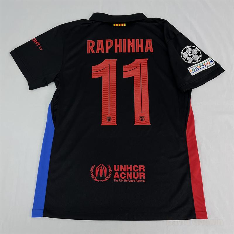 NIKE 24-25 Season FC Barcelona Away Short Sleeve Soccer Jersey Fans Version 11# Raphinha Black Football Jersey Quick Drying