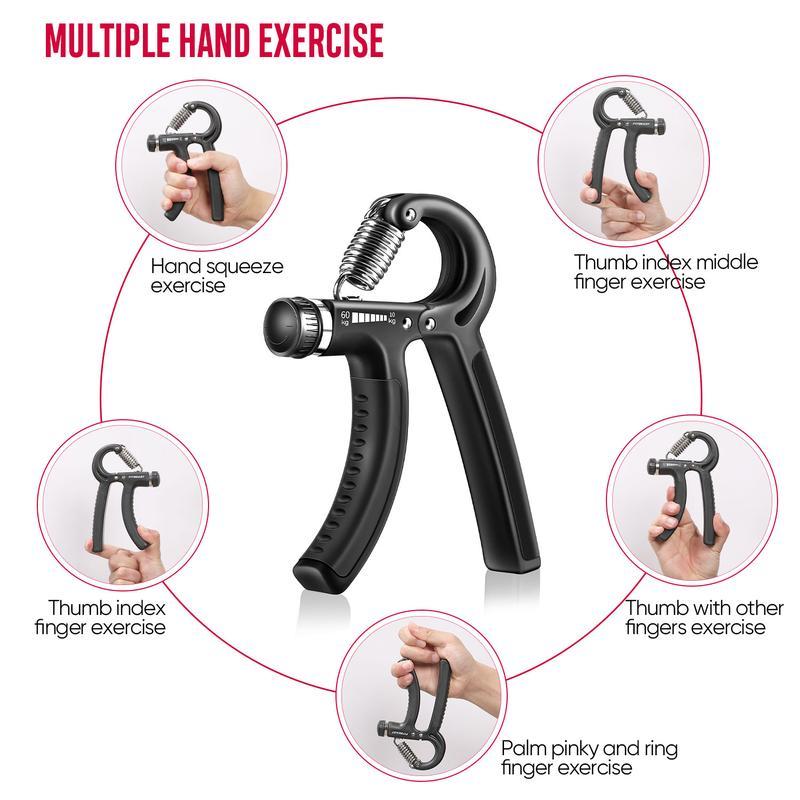 Funny Hand Grip Strengthener Workout Kit (5 Pack) Forearm Grip Adjustable Resistance Hand Gripper, Finger Exerciser, Finger Stretcher, Grip Ring & Stress Relief Grip Ball for Athletes