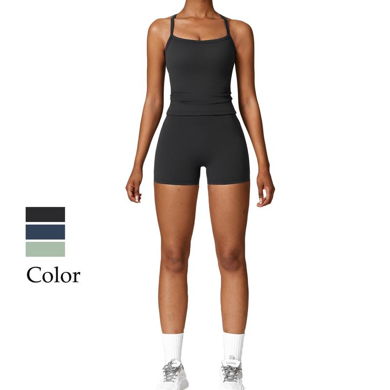 Women's Fashion Sporty Fitness Sleeveless Short Jumpsuit,Solid Color Skinny Fit Romper, Woman Jumpsuit