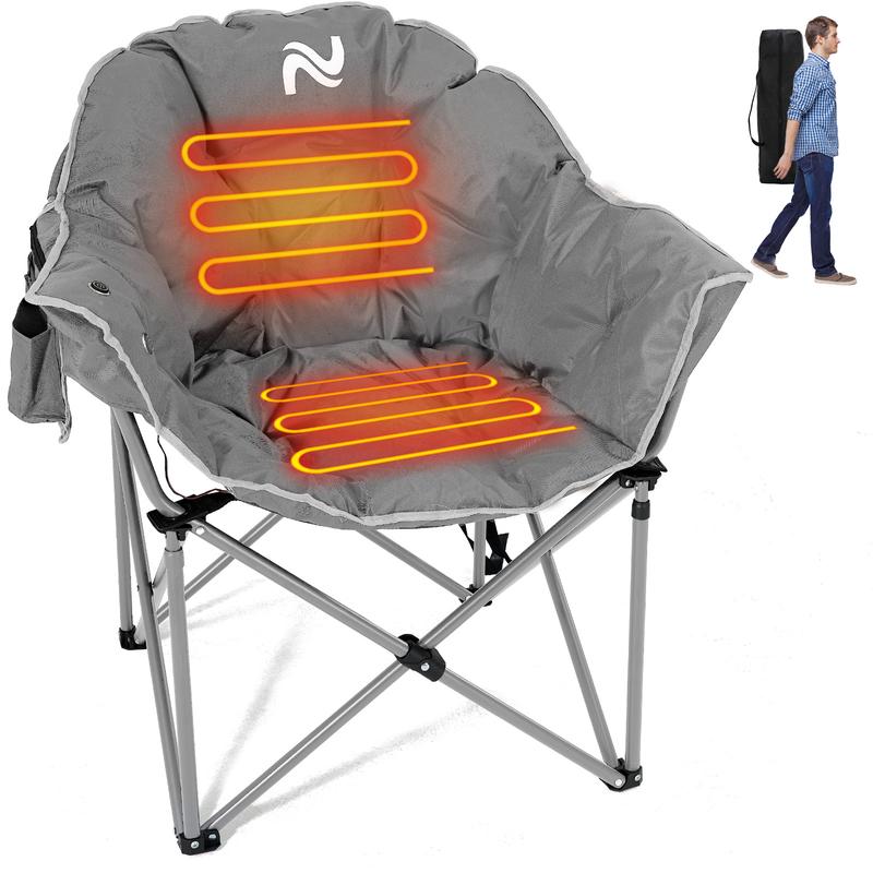 Slsy Heated Camping Chair Oversized, Outdoor Portable Heated Folding Chairs, Heated Foldable Chair Seat Supports 500 lbs, Heating Chair for Outdoor Sports, Camping, Patio, and Picnics