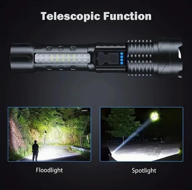 Strong Light Flashlight  Lighting More 1Mile Lasts 8 Hours Emergency Lighting White Flashlight With Red &Blue Alarm Lights Camping Gadgets 2024 Waterproof Rechargeable Flashlight Mountain Climbing Outdoor Night Road Garden Lighting