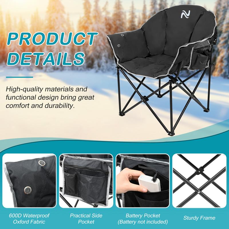 Slsy Heated Camping Chair Oversized, Outdoor Portable Heated Folding Chairs, Heated Foldable Chair Seat Supports 500 lbs, Heating Chair for Outdoor Sports, Camping, Patio, and Picnics