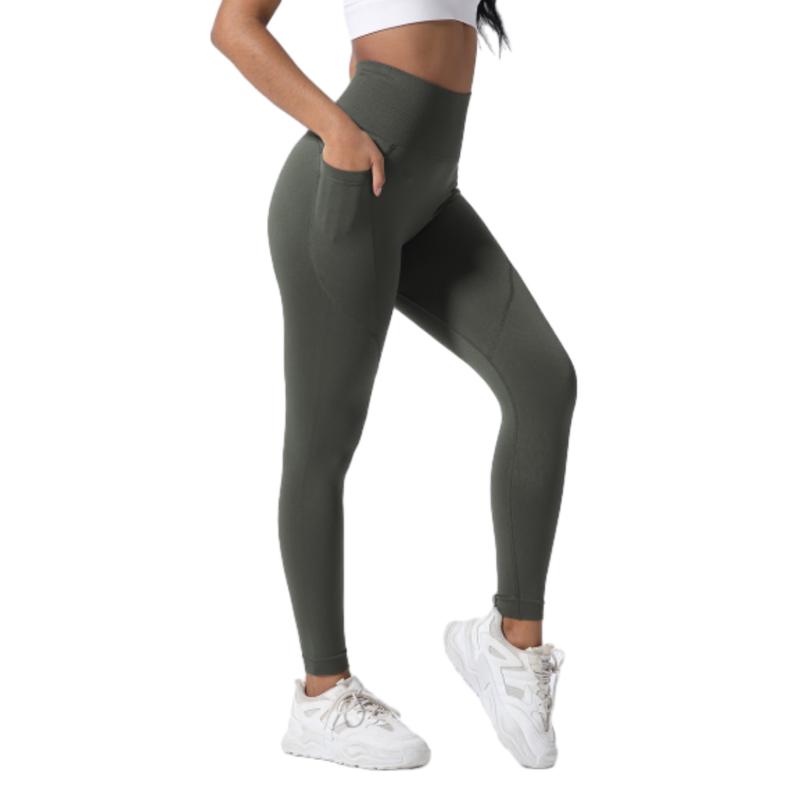 Solid Color Quick Drying High Waist Sports Legging With Pocket,Fitness Running Workout Yoga Tight Pants,Women's Activewear