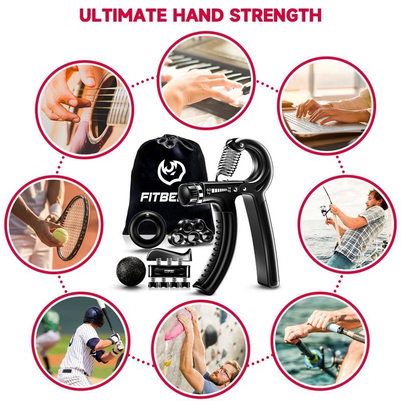 Funny Hand Grip Strengthener Workout Kit (5 Pack) Forearm Grip Adjustable Resistance Hand Gripper, Finger Exerciser, Finger Stretcher, Grip Ring & Stress Relief Grip Ball for Athletes