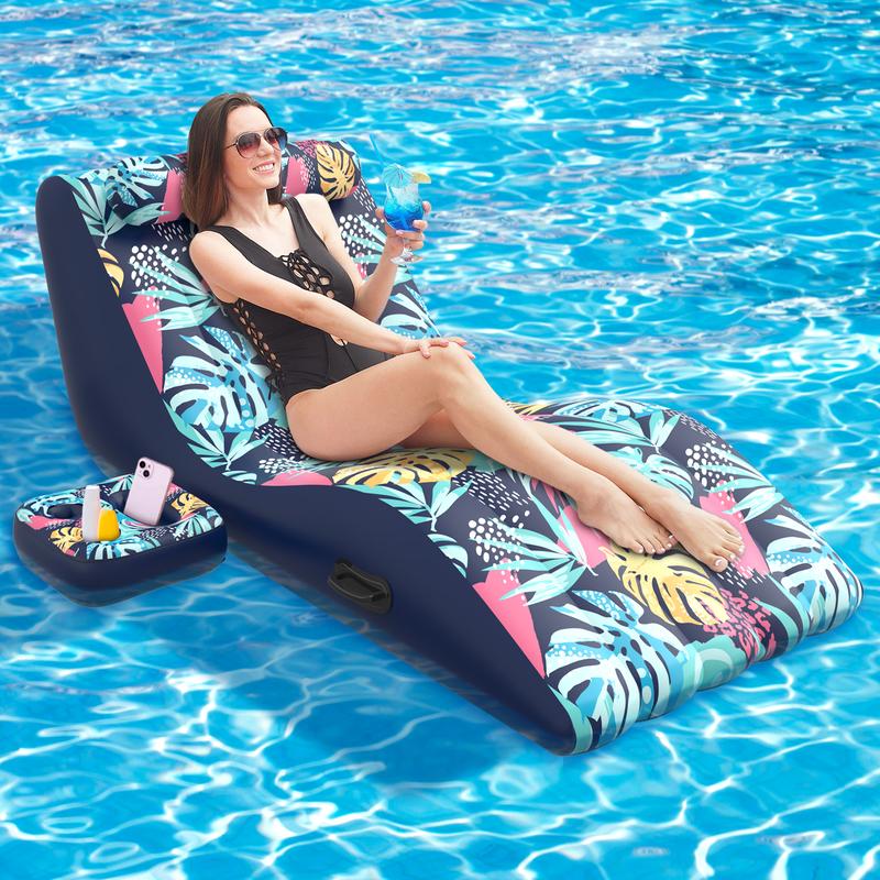 LUSVNEX Pool Float Lounge, Ultra Comfort 2-in-1 Floating Chair with Detachable Cupholder Caddy, Heavy Duty Floats Adult Size Lounger for Swimming Pool, Lake, Outdoor