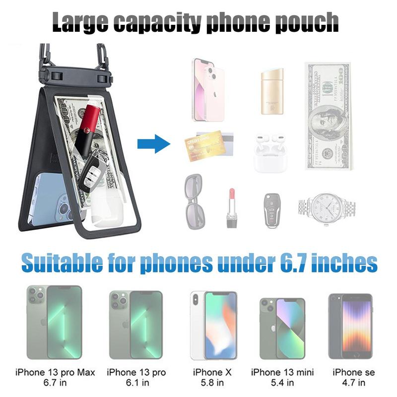 Double Space Waterproof Mobile Phone Bag With Adjustable Shoulder Strap, Large Capacity Clear Phone Storage Bag, Sealed Plastic Bag for Swimming Surfing Diving