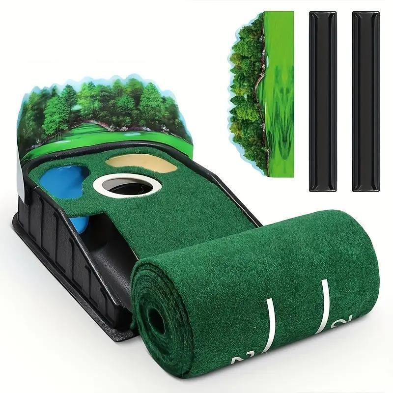 Automatic Putting Green, Indoor Golf Putting Mat, Practice Putting Mat with Lenticular 3D Backplate, Alignment Guides and Ball Return