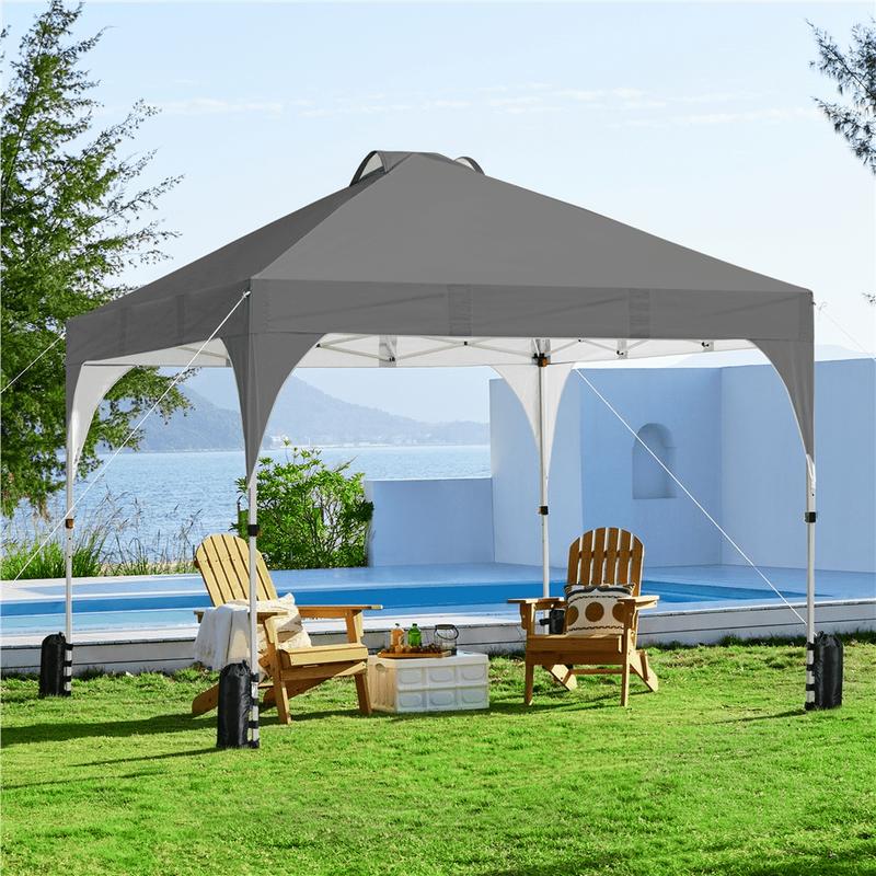 Costoffs 10x10 FT Pop Up Canopy Tent, Portable Instant Heavy-Duty Canopy, UPF 50+ Water-resistant Adjustable Canopy with Roller Bag & Sandbags & Guy Lines & Ground Stakes