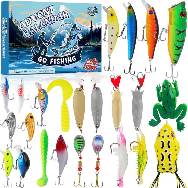 Advent Calendar 2024 Fishing Lure for Man Adult Teen - 24 Days Christmas Countdown Fish Tackle Set - Xmas Surprise Fish Bait Gift for Father Grandpa Brother Boyfriend