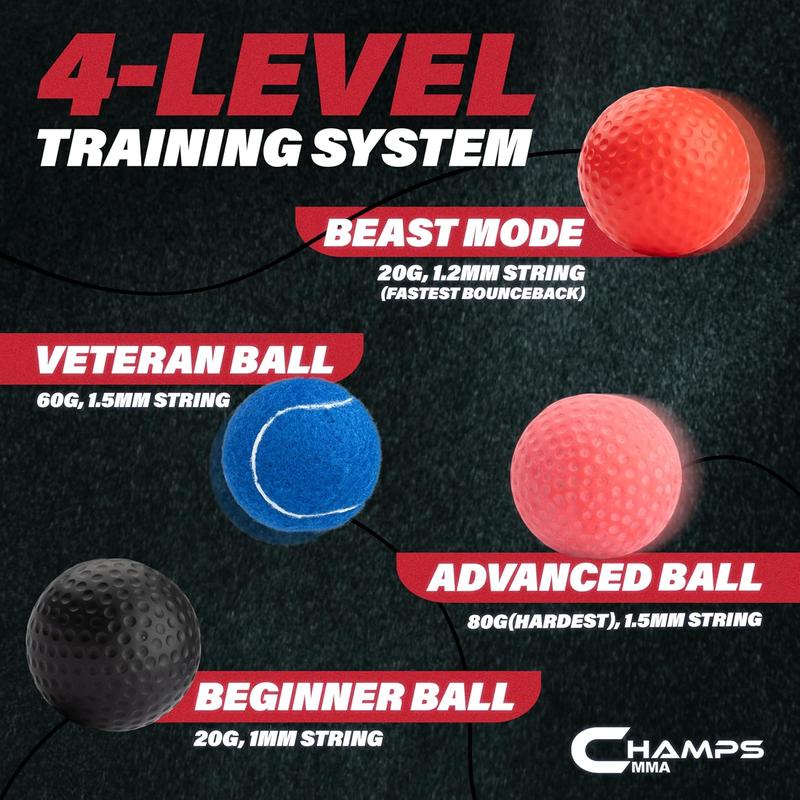 Boxing Reflex Ball Set with Punch Counter App– 4 Boxing Balls with Varying Weights, Headband and 4 Spare Strings to Improve Speed, Hand-Eye Coordination for Men, Kids Boxing Equipment MMA Gear Gift