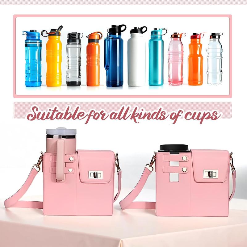 Portable Crossbody Water Cup Storage Bag, 1 Count Faux Leather Cup Bag with Storage Pocket, Water Bottle Holder for Outdoor Camping Hiking