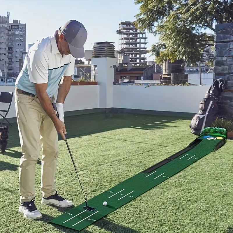 Automatic Putting Green, Indoor Golf Putting Mat, Practice Putting Mat with Lenticular 3D Backplate, Alignment Guides and Ball Return