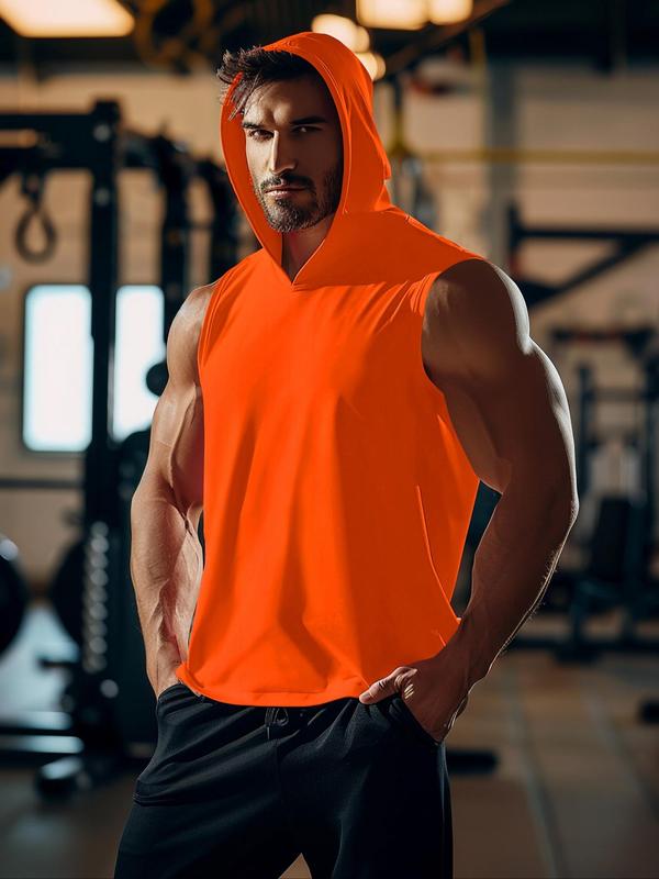 Men's Solid Hooded Sports Vest, Regular Fit Breathable Quick Drying Sleeveless Tank Top for Gym Workout Running, Tank Tops for Men, Casual Sporty Top for Summer