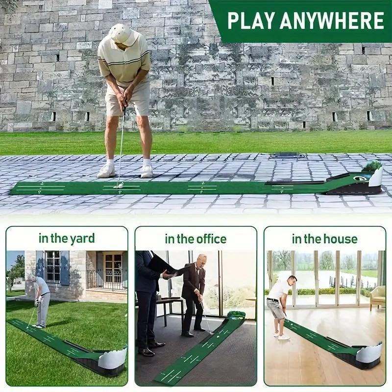 Automatic Putting Green, Indoor Golf Putting Mat, Practice Putting Mat with Lenticular 3D Backplate, Alignment Guides and Ball Return